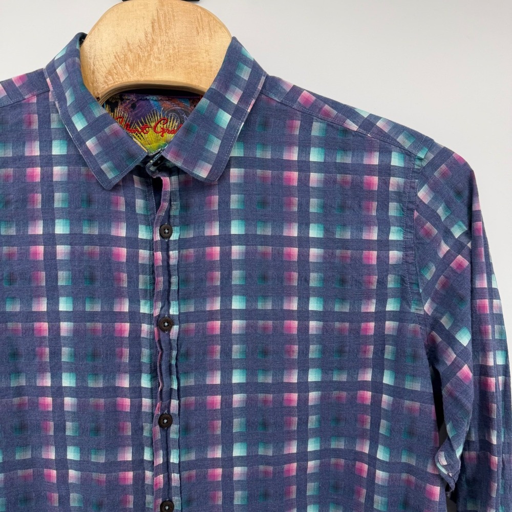 Robert Graham Classic Fit Blue Purple Plaid Button Shirt Men 3XL TG flip cuff - Picture 4 of 8